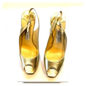 Jimmy Choo Clue Gold Metallic Slingback Pump